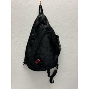 Black Camo Sling Bag Multiple Compartments Red Buckle Accent‎